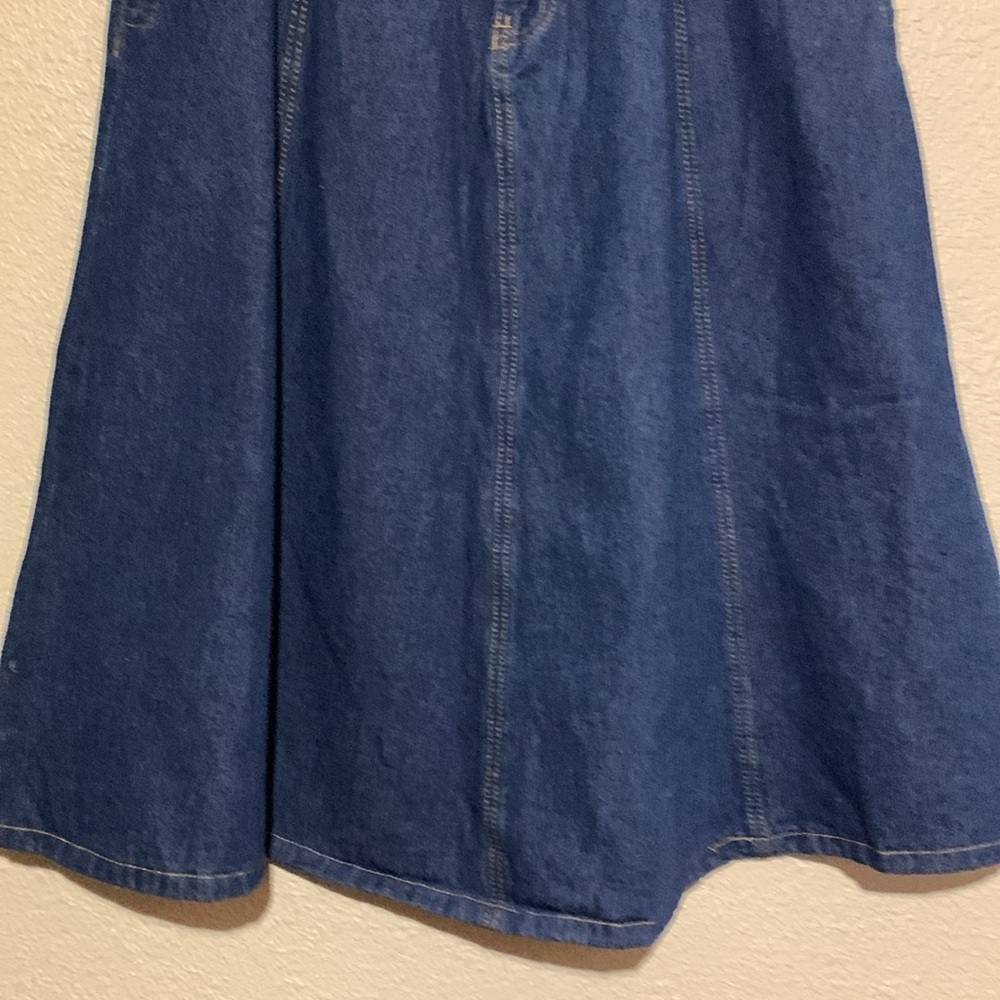 Tanming Long Midi Jean Skirt L Blue A-Line Full Front Zipper with Buttons Cotton - Picture 2 of 14